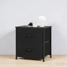 Nightstand With 2 Fabric Drawers, Multifunctional Side Table End Table Bedside Table, Small Compact Night Stands For Bedroom Living Room Dorm, Sturdy Frame Fabric Dresser Nightstand, Space-Saving Bedroom Furniture With Storage Drawers, Lightweight Bedside Storage Table For Small Spaces - 黑色 - 查看 1