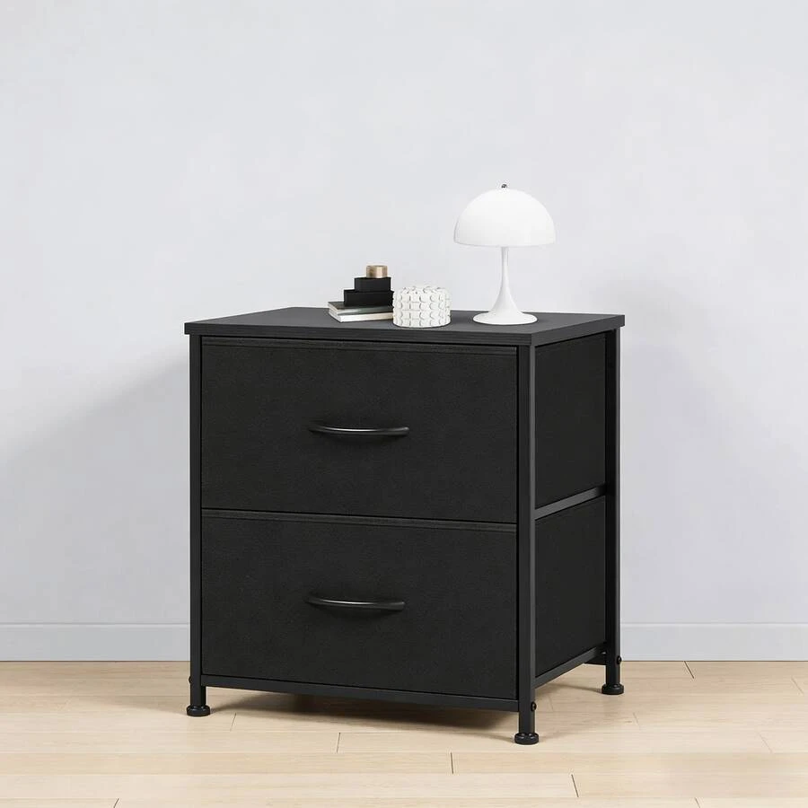 Nightstand With 2 Fabric Drawers, Multifunctional Side Table End Table Bedside Table, Small Compact Night Stands For Bedroom Living Room Dorm, Sturdy Frame Fabric Dresser Nightstand, Space-Saving Bedroom Furniture With Storage Drawers, Lightweight Bedside Storage Table For Small Spaces - màu đen - Xem 1