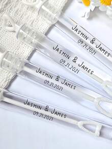 1/3/5 piezas Etiquetas personalizadas de burbujas para boda, pegatinas de recuerdos de fiesta, etiquetas transparentes personalizadas de agradecimiento, identificación de varitas de burbujas para devolución de lugar de boda, adecuado como regalo conmemorativo familiar - Modelo regular - Ver 3
