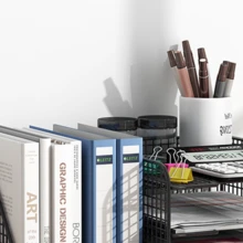 Organizadores de escritorio y accesorios, organizador de archivos de bandeja de papel de 4 niveles con portalápices, accesorios de escritorio de oficina para suministros de oficina, para oficina y hogar. - Negro - Ver 6
