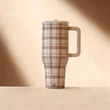 HydrojugTraveler 40 Oz Water Bottle With Handle & Flip Straw - Fits In Cup Holder, Leak Resistant Tumbler-Reusable Insulated Stainless Steel & Rubber Base - Gifts For Women & Men, - 棕色格子多色 - 查看 1