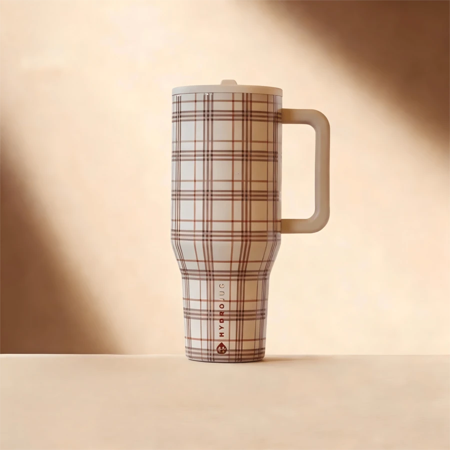 HydrojugTraveler 40 Oz Water Bottle With Handle & Flip Straw - Fits In Cup Holder, Leak Resistant Tumbler-Reusable Insulated Stainless Steel & Rubber Base - Gifts For Women & Men, - 棕色格子多色 - 查看 1