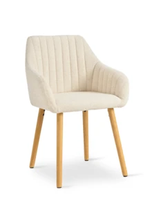 Goeurvant Modern Vertical-Stripe Upholstered Dining Chairs With Armrests And Solid Wood Legs For Dining Room, Kitchen, Living Room - Set Of 2 / Set Of 4 / Set Of 6 - Milky White - View 6