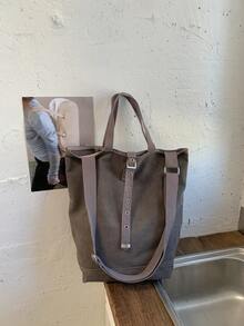 大容量休闲多功能手提包，宽松银色可调节搭扣手提包，简约帆布包，小巧设计，适合户外、工作、购物、短途旅行，可腋下携带 - 彩色 - 查看 5