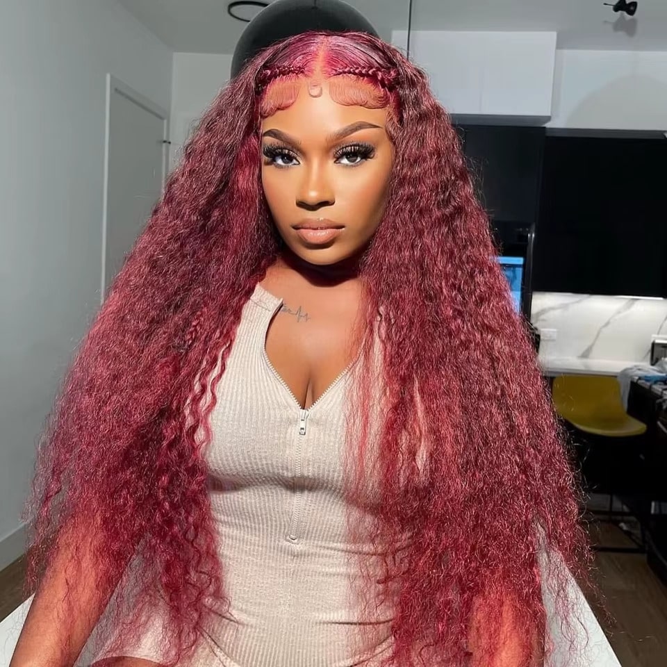 250% Density Deep Wave 99J Burgundy Lace Front Wigs Human Hair 13x4 HD Transparent Lace Frontal Wigs Pre Plucked Curly Human Wigs For Women 13x6 Deep Wave Lace Front Wigs With Baby Hair Invisi Strap 360 Deep Lace Wigs Human Lace Wigs
