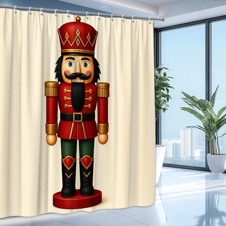 Nutcracker Shower Curtain Holiday Decor - White - View 1