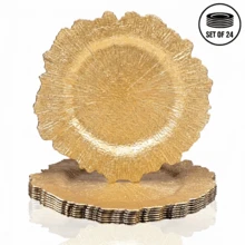 6/24pcs 13" Gold Charger Plate, Floral Reef Charger For Dinning Plates, Table Setting And Wedding Party Table Decor. - 金色 - 查看 2