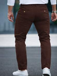 Men's Premium Plain Brown Twill Pants With High Durability - Rust Brown - View 2