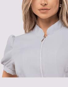 Women's Short Sleeve Fitted Coat With Zipper Isi - Light Grey - View 2
