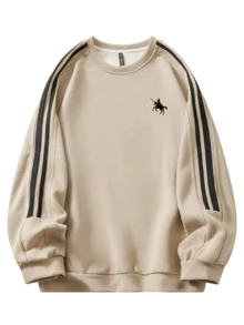 JUTU Spring & Autumn Equestrian Print Khaki & Black Patchwork Women's Graphic Round Neck Sweatshirt, Casual Loose Fit Mid-Length Minimalist Top - 979 Khaki Grey and Black - 1182 Black - View 8