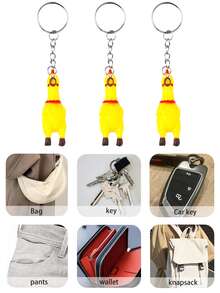 1pc/3pcs/6pcs Squeaky Screaming Chick Keychain, Novelty Funny Mini Rubber Squeeze Scream Chick Pendant, Creative Cute Cartoon Stress Relief Keychain, Gift For Keyring, Zipper Pull, Backpack, Car Keys, Wallet - Multicolor - View 10