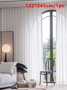 1件法式白色薄纱窗帘，带有3D浮雕叶子刺绣图案，遮光，适用于卧室、客厅、阳台 - 白色 - 查看 14