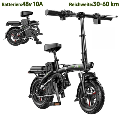 Elektrofahrrad für Erwachsene, 48V 10A Akku, Ladezeit 5-7 Stunden, Reichweite 30-60 km, Geschwindigkeit 30 km/h, LCD-Instrumententafel, Material: hochkohlenstoffhaltiger Stahl.