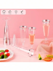 3只透明香槟杯，金色杯口，5盎司塑料鸡尾酒/马提尼杯，可重复使用，不易碎，可叠放，适合婚礼、生日派对、情人节、新年礼物 - 彩色 - 查看 9