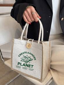 高品质便携简约复古新款女士手提包，大容量，高性价比字母印花女士托特包 - 彩色 - 查看 5