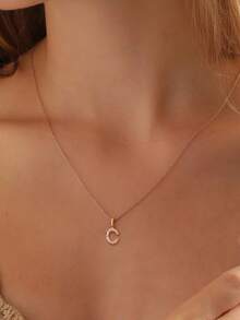 925纯银A-Z字母项链，14K镀金项链，适合作为送给女性、朋友或情人节的礼物 - 金黃色 - 查看 5