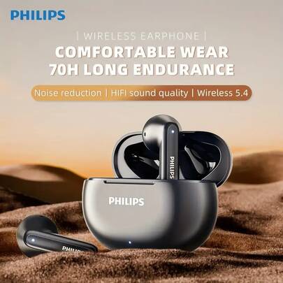  Philips Wireless Sports Headphones, Brand New Bluetooth 6.0, Rechargeable Battery, Suitable For Smartphones, Semi-Open Design, Capacitive Microphone, 300mAh Polymer Battery, TWS Earbuds