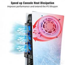 For PlayStation 5 (P5) Console Cooling Fan | 3X High-Speed Cooling Fans With Blue LED Light | USB 2.0 Pass-Through Port | Easy Installation | Speed Up Heat Dissipation To Extend P5 Lifespan - Multicolor - View 2