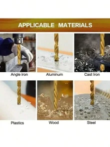 19件套钛涂层高速钢六角柄钻头组 - 快换式，冲击钻适用，适用于木材、钢材、金属 - 高速钢材质，六角柄设计 - A - 查看 6