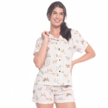 Pijama Americano Feminino Amamentação Baby Doll 100% Algodão Malha Confortável - Pet - Visão 3