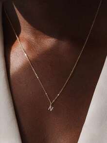 925纯银A-Z字母项链，14K镀金项链，适合作为送给女性、朋友或情人节的礼物 - 金黃色 - 查看 8