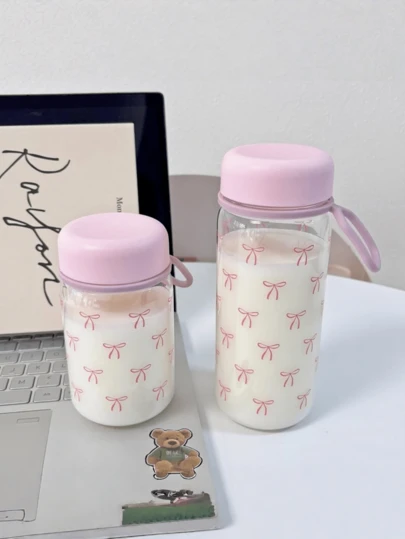 1pc High-Quality Pom-Pom Insulated Tumbler With Handle, Plastic Simple Heatproof Water Cup, Transparent Stylish Cup