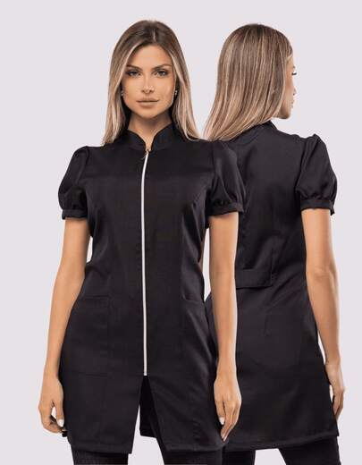 Jaleco Feminino Manga Curta Acinturado Zíper Isi