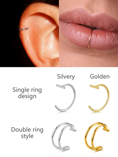 1pc 316L Stainless Steel Y2K Casual Style T-Shaped Double Ring Lip Piercing, Rust-Proof And Corrosion-Resistant, Comfortable And Hypoallergenic, Suitable For Lip/Nose/Ear Piercings, Available In Gold/Silver Colors, Unisex. Suitable For Daily Wear, Prom, Party, Valentine's Day, Halloween, Christmas, Father's Day, Back To School Season, Etc. Can Be Given As Birthday Gift, Valentine's Day Gift, Graduation Gift, Christmas Gift, Best Friend Gift And Parent-Child Gift To Friends And Family. Lip Jewelry