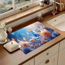 Mata do suszenia naczyń z kwiatowym wzorem, 1 szt., chłonna, do wystroju wnętrz, odpowiednia do ekspresu do kawy, zlewu, kranu, łazienki, akcesoriów kuchennych - Wielokolorowe - Zobacz 6