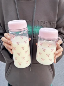 1pc High-Quality Pom-Pom Insulated Tumbler With Handle, Plastic Simple Heatproof Water Cup, Transparent Stylish Cup - Multicolor - View 2