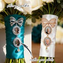 Photo Bouquet Memorial, Lace Charm & Pearl Accent Butterfly Brooch With Your Photo To Commemorate Loved Ones, Gift For Bride - Multicolor - View 13