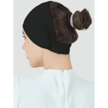 1pc Women Hijab Elastic Anti-Slip Sweat-Absorbing Wide-Brimmed Turban Cap, Perfect For Sports, Under Cap,Hair Styling And Daily Wear Abaya Accessories Women Veil - 黑色 - 查看 1