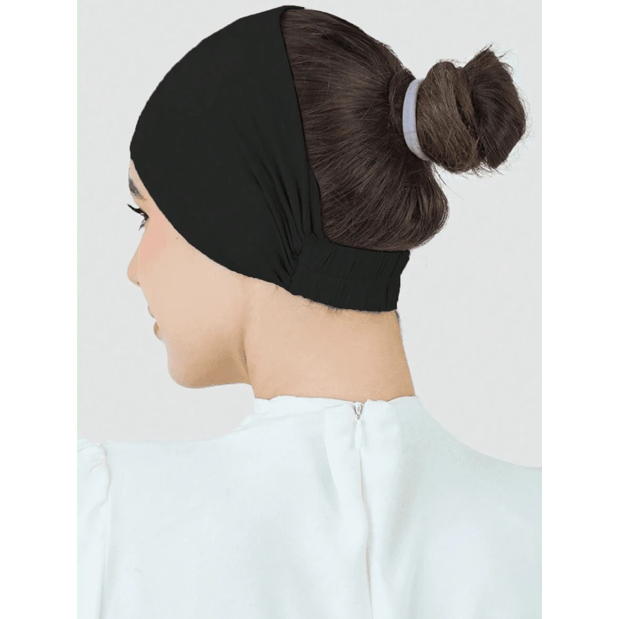 1pc Women Hijab Elastic Anti-Slip Sweat-Absorbing Wide-Brimmed Turban Cap, Perfect For Sports, Under Cap,Hair Styling And Daily Wear Abaya Accessories Women Veil - 黑色 - 查看 1