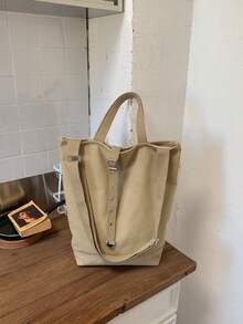 大容量休闲多功能手提包，宽松银色可调节搭扣手提包，简约帆布包，小巧设计，适合户外、工作、购物、短途旅行，可腋下携带 - 彩色 - 查看 3