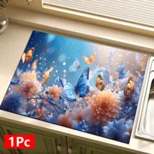 Mata do suszenia naczyń z kwiatowym wzorem, 1 szt., chłonna, do wystroju wnętrz, odpowiednia do ekspresu do kawy, zlewu, kranu, łazienki, akcesoriów kuchennych - Wielokolorowe - Zobacz 13