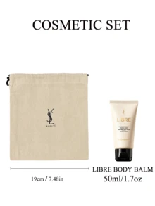 Yves Saint Laurent Cosmetic Set, Beige Drawstring Bag, Libre Body Lotion, Canvas Drawstring Bag, Body Cream Set, Travel Bag - + White - View 1