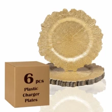 6/24pcs 13" Gold Charger Plate, Floral Reef Charger For Dinning Plates, Table Setting And Wedding Party Table Decor. - 金色 - 查看 1