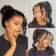 ZHENDEFA 360 Degree Full Lace Front Wavy Human Hair Wig - Transparent HD Lace Invisible Hairline, Pre-Trimmed Natural Hairline, 360 Degree Lace Front Wig, 200% Density, For Women - SNatural - View 4