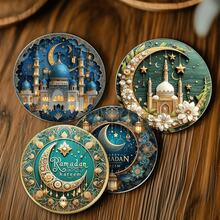 6pcs Islamic Ramadan Decorative Coasters, Islamic Gifts, Personalized Family Gift, Eid Gift, Ramadan Wedding Gifts, Gift For Couples, Coaster For Mugs Cups Home Kitchen Party Supplies - Multicolor - View 7