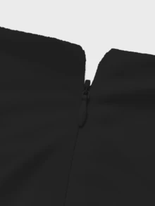 纯色优雅法式时尚圆领无袖褶皱腰身修身迷你鸡尾酒连衣裙，女士夏季连衣裙，女士优雅连衣裙，女士休闲连衣裙，黑色 - 黑色 - 查看 9