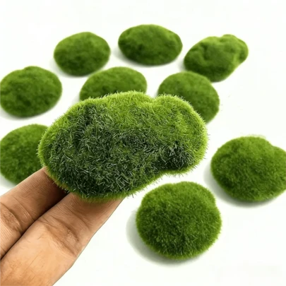 10片人造苔藓装饰 | 亮绿色，持久耐用的PVC材质，适用于玻璃容器、爬行动物和两栖动物栖息地，外观自然，经久耐用，是宠物饲养箱和玻璃容器爱好者的理想之选。