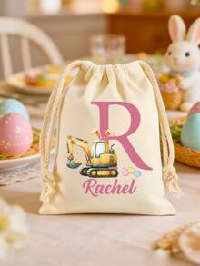 Custom Tote Bags, Personalized Children's Gifts, Children's Presents, Name Tote Bags, Modern Names, Children's Bags, Easter, Rabbit Excavator, Spring, Easter Eggs, Easter Excavator, Custom Gift Bags, Alphabet Gift Bags, Custom Easter Bags, Easter Bags, Easter Tote Bags, Children's Easter Bags, Easter Egg Treasure Hunt Bags, Easter Gift Bags For Boys, Easter Gift Bags For Girls, Rabbit Excavator Gift Bags, Custom Easter Gifts - Multicolor - View 2