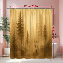 Rustic Forest Shower Curtain - Elegant Tree Design Bathroom - White - View 2