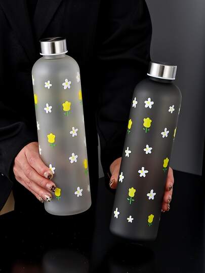1pc 1000ml Daisy Spring Element Best Gift For Girlfriend, Boyfriend, Women, Matte Water Bottle, Large Capacity For School, Outdoor, Camping, Hiking, Portable Cup
