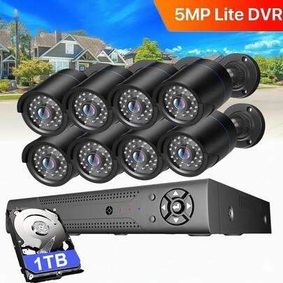 MAISI 8CH H.265+ 3K Lite Wired Security Camera System With AI Human/Vehicle Detection, 8PCS 5MP CCTV IP65 Waterproof Cameras With Smart Night Vision For Indoor & Outdoor Use, Remote Access, 3TB Hard Drive