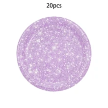 20pcs/60pcs Platos de papel brillantes de 7 pulgadas y 9 pulgadas con tema popular coreano en azul, rosa y púrpura, suministros para fiesta de cumpleaños, postres, pasteles, vajilla de mesa, celebración de boda, fiesta de revelación de género, suministros para fiesta de cumpleaños - Multicolor - Ver 9
