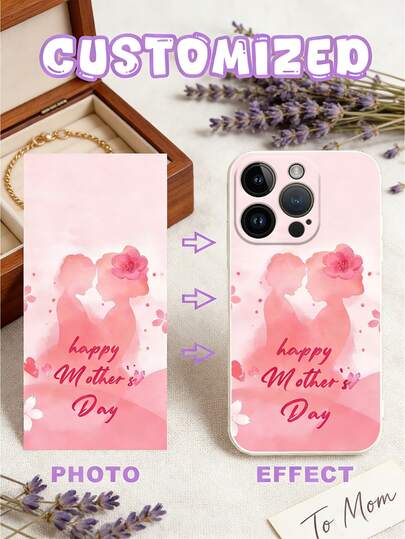 Soft Edge Watercolor Silhouette Mother & Daughter Customizable Phone Case, Compatible With IPhone/Compatible With Samsung Galaxy
