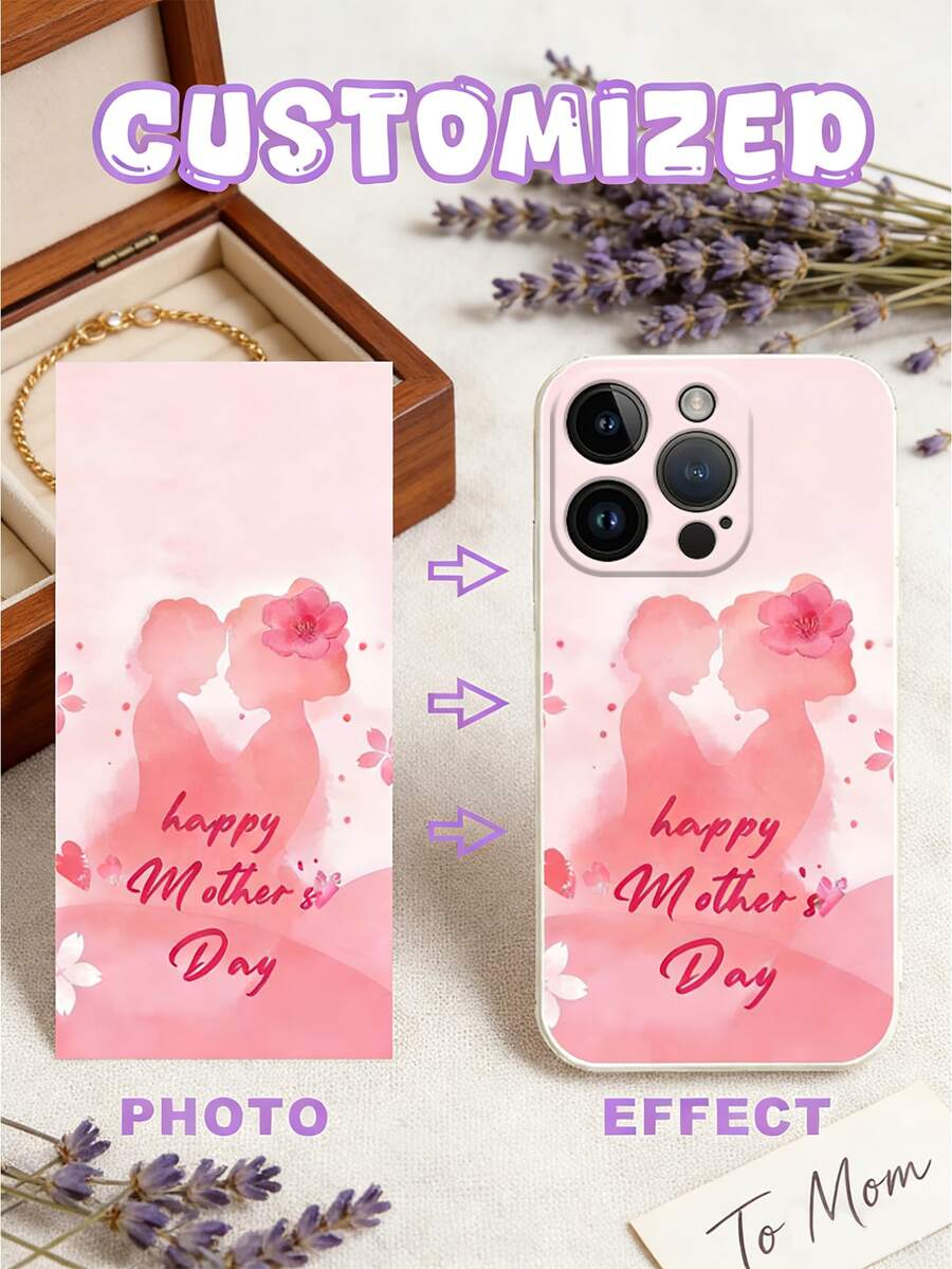 Soft Edge Watercolor Silhouette Mother & Daughter Customizable Phone Case, Compatible With IPhone/Compatible With Samsung Galaxy - Multicolor - View 1