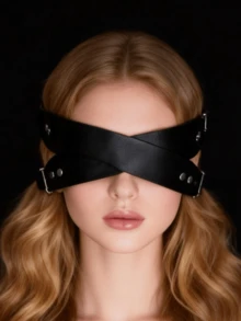 哥特式PU皮革眼罩套装：交叉眼罩和猫耳眼罩，朋克风格，适合万圣节角色扮演和夜店派对 - 黑色 - 查看 2