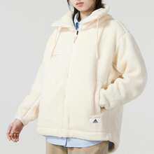 Adidas Lounge Jacket, Solid Color Loose Fleece Sports Jacket, Stand Collar Casual Jacket, Women's - White - View 8